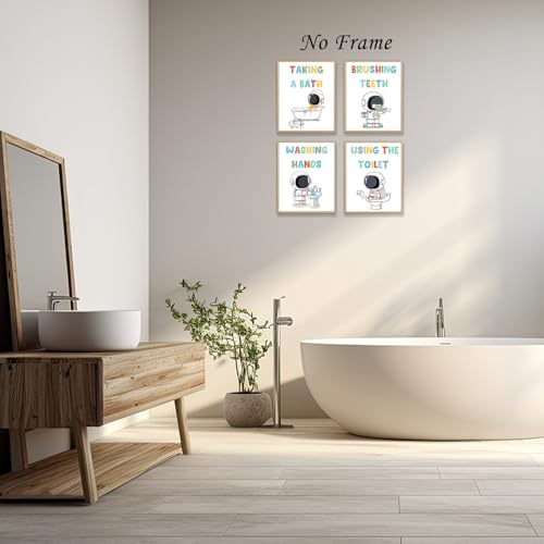 Image of Boat Wades Space Astronaut Kids Bathroom Unframed Wall Art Prints,Astronaut Boys Room Decor Posters & Prints For Living Room Home Dorm Decor,Boys Bathroom Posters Pictures 8x10 Set Of 4