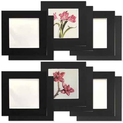 Haojiaho ペーパーフォトフレーム 子供の絵 紙製額縁 12個セット 8.8*8.8cm 【美術研修室向け】 厚紙製 展示用 フォトフレーム アートフレーム 額縁 透明保護フィルム 壁掛け用粘着シート 付き 絵画教室 絵 展示 写真フレーム 黒 軽量
