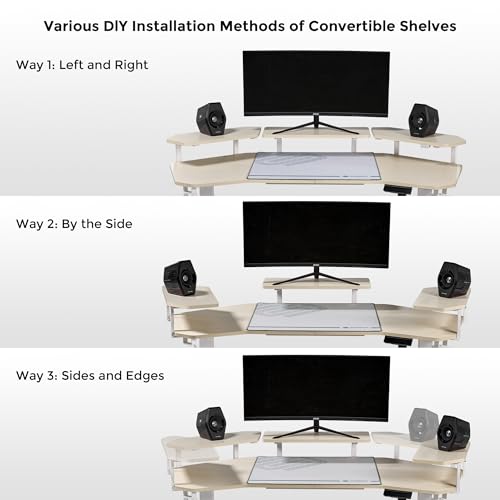 Image of EUREKA ERGONOMIC Aero 55 Inch W Shaped Electric Standing Desk, Height Adjustable Computer Gaming Desk with LED Monitor Shelf, Mouse Pad, Headphone Hook, Cup Holder, Natural Maple