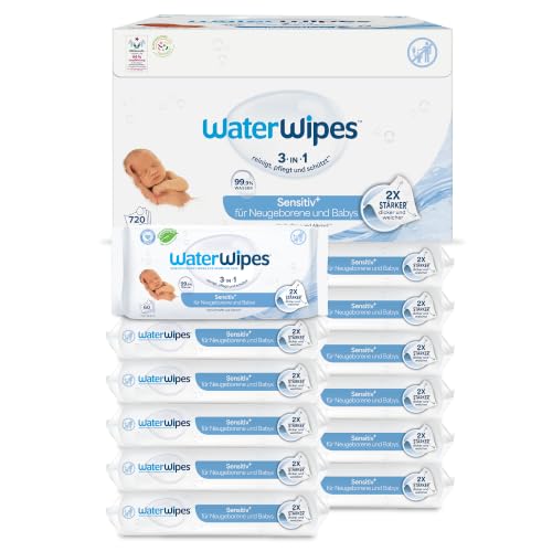 WaterWipes Sensitive+ Newborn & Baby Wipes, 99,9% Wasser, 12 Pack – Ansicht 1