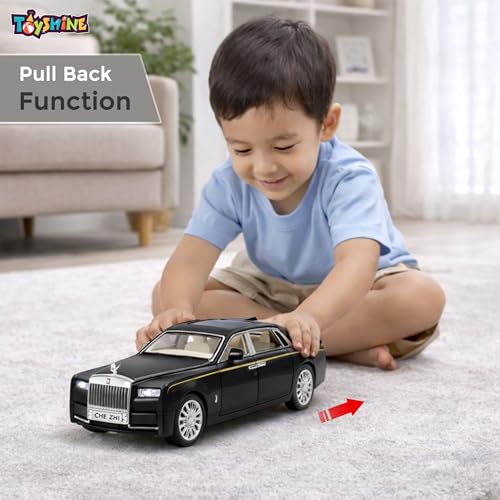 Image of Toyshine 1:35 Scale Rolls Royce Phantom Die Cast Car Model | Luxury Alloy Pull Back Toy Car with Lights & Sound | Openable Doors | Collectible Model Toy for Kids & Collectors, Black