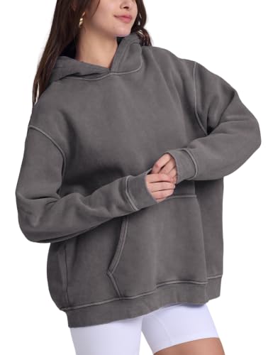 Image of FAIABLE Womens Oversized Acid Wash Hoodie Unisex Heavyweight Fleece Cotton Hoodies Vintage Washed Sweatshirt for Women