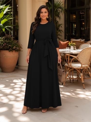 Image of Casual Maxi Dress for Women 3 /4 Sleeve with Pockets