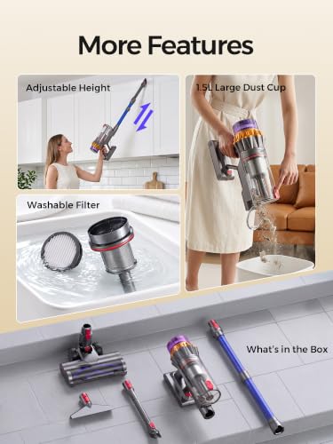 Image of Cordless Vacuum Cleaner, 600W /55Kpa 70mins Stick Vacuum with Anti-Tangle Brush&Touch Screen,6-in-1 Vacuum Cleaners for Home,Hardwood Floors,Pet Hair,Carpet