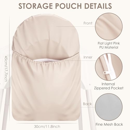 Image of High Chair Handy Pocket Pouch, Mealtime Essentials Organizer of High Chairs, Highchair Accessories Of Storage and Oragnization, Resuable PU Storage Bag with Internal Zippered Pocket (Light Pink)