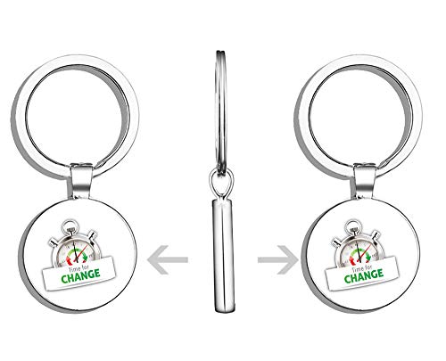 Glover Trading Stopwatch Time For Change Round Stainless Steel Metal Key Chain Keychain Ring Double Sided Deisgn