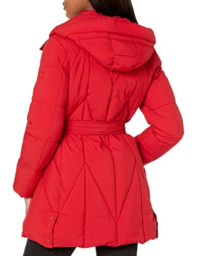 Tommy Hilfiger Women's Solid Long Puffer Hooded Self Tie Belt Jacket2