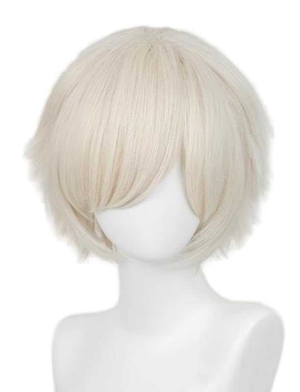 Image of LABEAUTE Unisex Short Light Gold Cosplay Wig Male Man Woman With Bangs Anime Fluffy Cosplay Hair Wigs for Party and Halloween for Gift + Free Cap