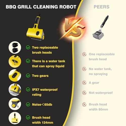 Limpiador eléctrico de parrilla con cepillo giratorio sin cerdas, batería recargable y tambor acero inoxidable desmontable