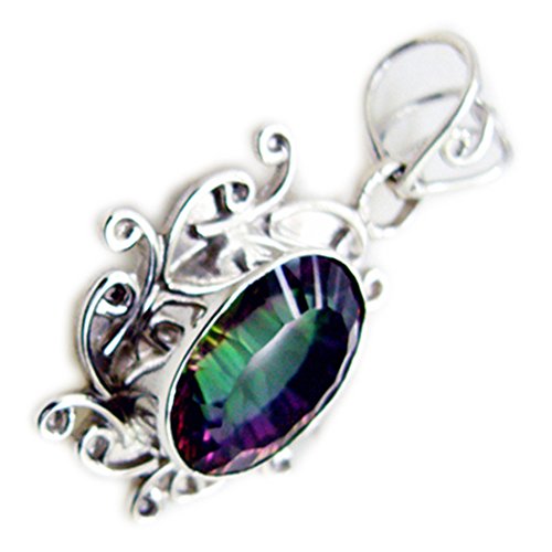 Pendentif quartz mystique argent 925 et son collier vintage multi couleur