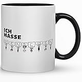  Kaffeebecher24 - Tasse Ich hasse Menschen - Motiv A Schwarz - Spülmaschinenfest - Lustige Geschenke zum Geburtstag