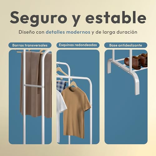 Miniatura 6 de Jupplies Burro Ropa Resistente Perchero Burro Doble Con Soporte Blanco, Sin Ruedas