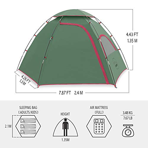 Kazoo Outdoor Family Tent Durable Lightweight, Waterproof Camping Tents Easy Setup, Beach Screen Tent Sun Shade 3 Person (Green) #TOP5