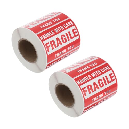 TEHAUX 2Rolls Self Adhesive Barcode Warning Caution Stickers Red Safety Labels for Packaging and Shipping Total Stickers Per