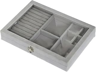 Velvet Jewelry Box with Glass Lid, Ring Storage Organizer, 20x15x5 cm,multicolor (1Pcs)