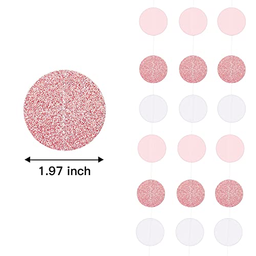 Xianmu Rose-Gold Pink White Circle Dots Paper-Garland 4 Pack 40 Feet Hanging Paper Streamers For Mothers Day Birthday Baby Bridal Shower Engagement Wedding Pink Themed Party Decoration #TOP2