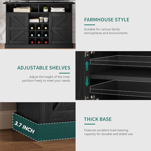 YITAHOME-Farmhouse-Sideboard-Buffet-Cabinet-with-Storage-Coffee-Bar-with-Floating-Shelves-Barn-Doors-and-Adjustable-Shelves-Bar-Cabinet-with-Power-Outlet-for-Kitchen-Living-Room-Black-Oak YITAHOME Farmhouse Sideboard Buffet Cabinet with Storage Coffee Bar with Floating Shelves Barn Doors and Adjustable Shelves Bar Cabinet with Power Outlet for Kitchen Living Room Black Oak