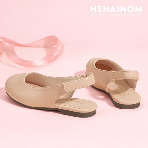 Image of Hehainom Girls Dress Shoes Slingback Flats Round Toe Toddler Little Kids Sandals Summer Flower Girl Communion Church Shoes