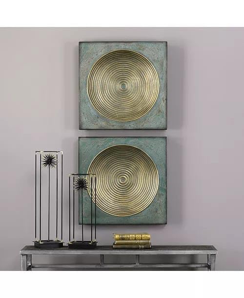 Image of Set of 2 Different Design Wall Panel Look Vintage Color Gold Gry 16 X 16 in