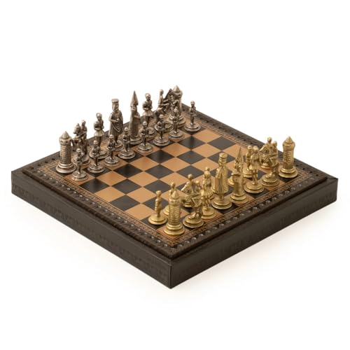 Jeu d'échecs médiéval Camelot en métal 3-en-1 avec rangement anti-perte
