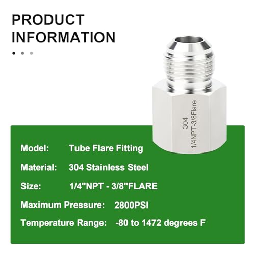 Image of TAISHER 2PCS Forging of 304 Stainless Steel Tube Flare Fittings, 3 /8 inch Male Flare x 1 /4 inch NPT Female, Half Union