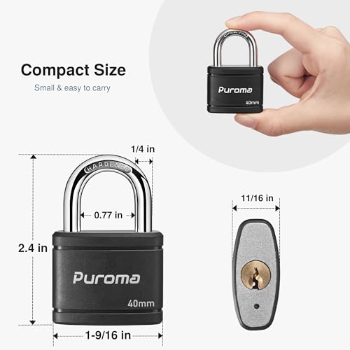 Puroma 2 Pack Keyed Padlock with 3 Keys Alike, 1.1 Inch Locker Lock 40mm Heavy-Duty Locks for Gate Fence Hasp Cabinet Toolbox School Gym Locker (Black) - Image 2
