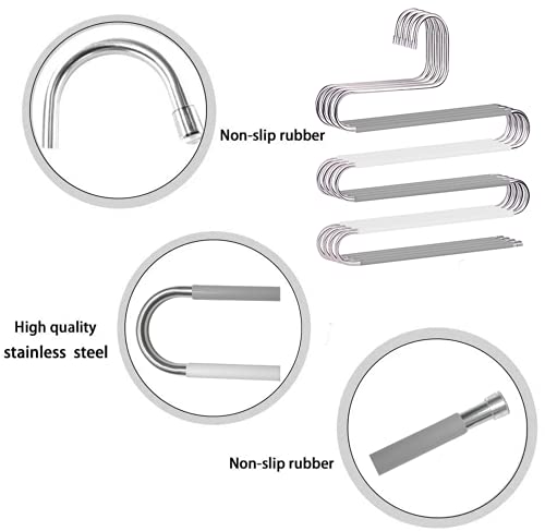 Pants Hangers Non Slip Space Saving Hangers 4 Pack S-Shape Trousers Hangers Stainless Steel Clothes Hangers Closet Organizer For Pants Jeans Scarf Trouser Tie Towel(4 Pack (Gray And White) #TOP2