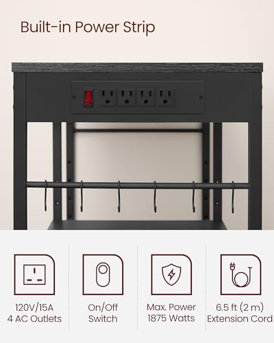 Image of VASAGLE Baker's Rack, Coffee Bar Stand with Charging Station, 35.6 Inches Tall, Storage Shelves, Pull-Out Wire Basket, Table for Microwave, Kitchen, Charcoal Gray and Ink Black UKKS036B22