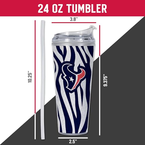 Image of Rico Industries NFL Football Glitter 24oz Acrylic Glitter Tumbler with Hinged Lid, Officially Licensed Double Wall Tumbler with Straw