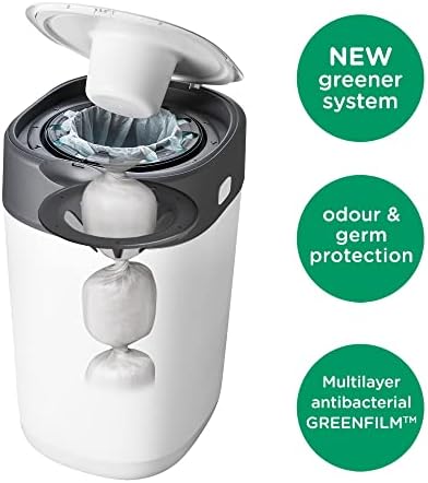 Tommee Tippee Twist and Click Advanced Nappy Bin Starter Set, Eco-Friendlier System with 12x Refill Cassettes with Sustainably Sourced Antibacterial GREENFILM, White