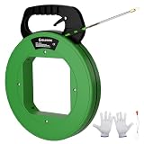 islewire 125 ft Electrical Fish Tape Wire Puller, 3/16-Inch PET Non-Conductive Cable Puller Tool with Steel Leader and Ergonomic Handle for Wall & Conduit Cable Pulls, Green