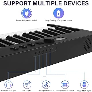 Clavier de piano pliant Kime, clavier électrique Piano 88 touches Clavier pliable de piano numérique semi-pondéré avec pédale de sustain Bluetooth MIDI, porte-feuille de musique, sac de transport - Les Beatles, Paul McCartney, John Lennon, RIngo Starr, George Harrison Clavier de piano pliant Kime, clavier électrique Piano 88 touches Clavier pliable de piano numérique semi-pondéré avec pédale de sustain Bluetooth MIDI, porte-feuille de musique, sac de transport – Image 4