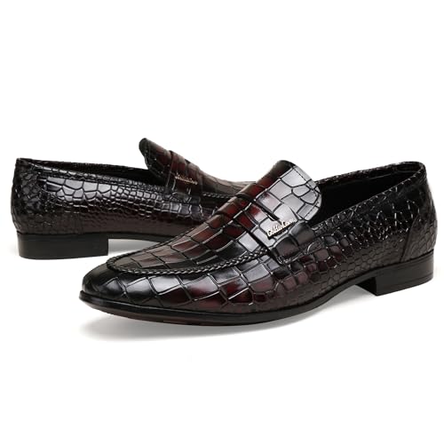 Image of Classic Leather Dress Shoes for Men, Premium Alligator Printed Bussiness Dress Slip on Loafer for Mens