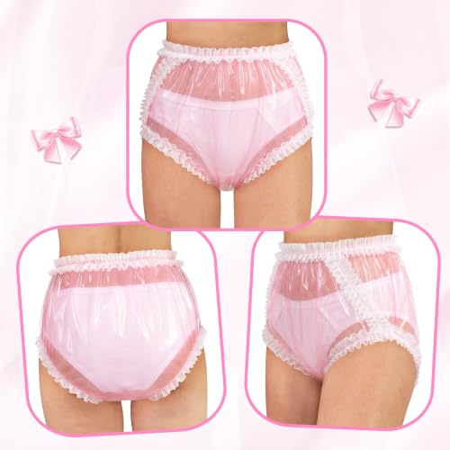 Image of LittleForBig Washable Reusable Waterproof Adult Plastic Pants TPU Pull-On Diaper Cover - Baby Exposed Lace Frill XXL