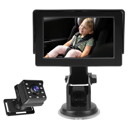 Shkalacar Cámara Giratoria de 360° para Monitor de bebé en el Asiento Trasero con Resolución 1080P, Cámara Espejo Coche para bebé 4,3 Pulgadas Bebés, Niños, Niños