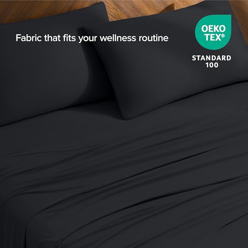 Image of Bare Home Cooling Performance Jersey Knit Stretch Sheet Set, Moisture-Wicking & Breathable, 4-Way Stretch Bed Sheets, Envelope Pillowcases (Twin, Black)