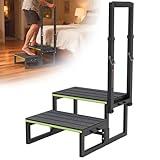 Tritthocker mit Handlauf (66 cm bis 101,6 cm) Aluminium 2-stufiger Hocker mit Stufenabdeckung, Trittbretter für Erwachsene, Kinder – Plattform mit Handlauf für Küche, Schlafzimmer, Wohnwagen