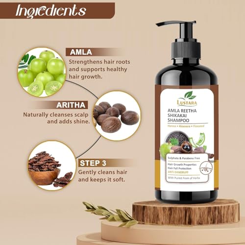 Image of Natural Amla Reetha Shikakai Hair Growth Shampoo | Herbal Shampoo For Hair Fall Control & Dandruff Care | Sulphate & Paraben Free | All Hair Types | Unisex (Each = 250 ML)(Pack 2)