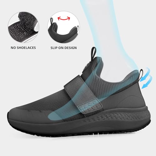 Image of Non Slip Work Shoes for Men Slip on Waterproof Kitchen Chef Restaurant Walking Sneakers Comfortable Food Service Working Footwear Leather Nursing Shoe
