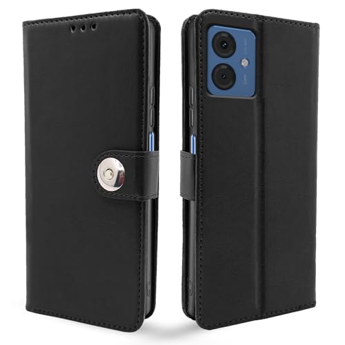 Image of Pikkme Flip Cover Leather Finish | Inside TPU with Card Pockets | Wallet Stand and Shock Proof | Complete Protection Button Flip Case for Moto G14(Black)