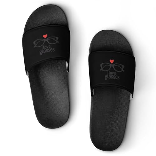 I Love Eye Glasses House Slippers for Women Men Lightweight Open-toe Slide Shoes for Bathroom Swimming Beach