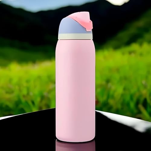 Image of FreeSip Flip-Top Water Bottle for Kids & Adults, Leakproof One-Hand Open Lid, BPA-Free, Easy Carry for School, Office, Sports & Travel - 32 oz (Light Pink, 960 ml)