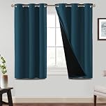 BellaHills 100% Blackout Curtains for Bedroom Thermal Insulated Blackout Curtains Heat and Full Light Blocking Eyelet Curtains for Living Room with Black Liner 2 Panels, 46 x 54 Inch, Dark Teal