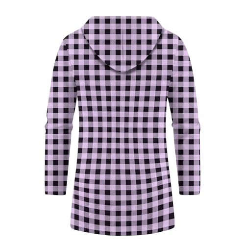 Heavyweight Hoodie for Men Fleece Lined Zip Up Checkered Sweatshirt Winter Thick Drawstring Hooded Jacket with Pocket3