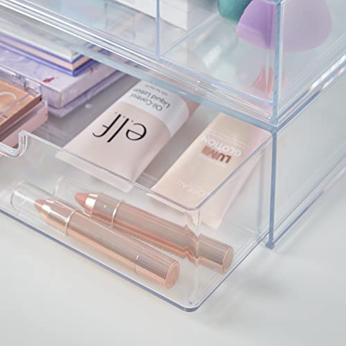 STORi Sofia 12.5” Wide Clear Stackable Open & Divided Storage Drawers, 2 Pack Plastic Organizer Bins for Makeup Palettes, Cosmetics, & Beauty Supplies, Vanity, Bathroom, Desk Organization, Made in USA