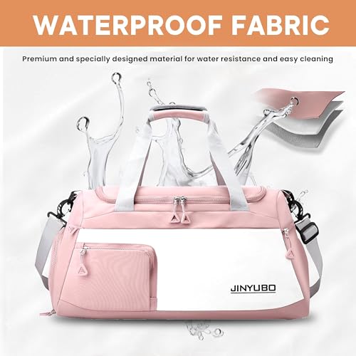 Image of NISUN Nylon 50cm Travel Duffle Bag Multi- Pocket Sports Shoulder Bag for Women with Wet Pocket & Shoe Compartment Weekender Overnight Travel Luggage Bag (Light Pink, 25x27x50cm)