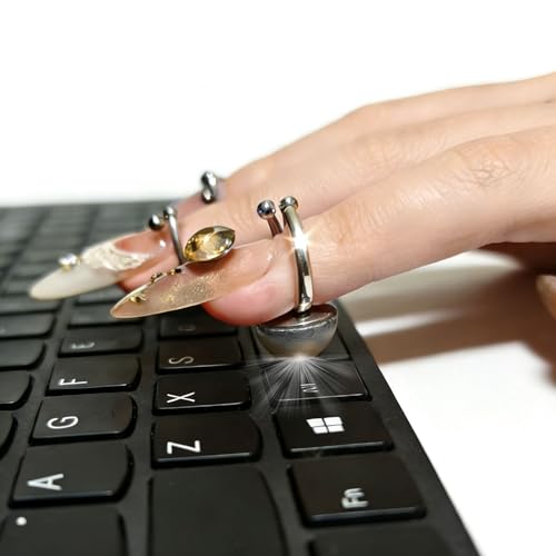 Typing Rings for Long Nails – 10 Adjustable Stainless...