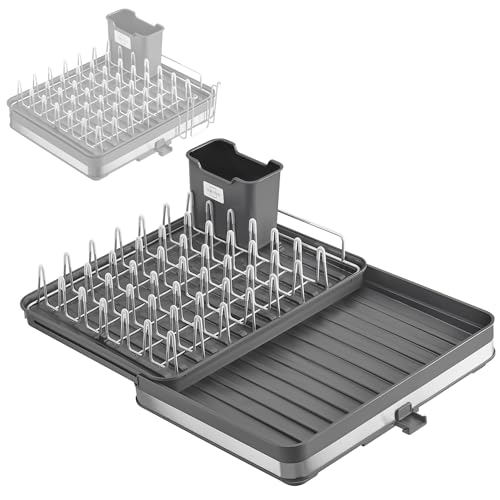 SILBERTHAL Escurreplatos Fregadero con desagüe - Escurridor Extensible - Escurreplatos plástico y Acero Inoxidable - con escurrecubiertos