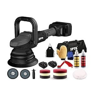 SPTA Excentrische polijstmachine met accu, 18 V, polijstmachine, met variabele snelheid, met 125 mm polijstspons polijstschijf, polijstpad/wollen schijf 2-delig 4000 mAh batterij