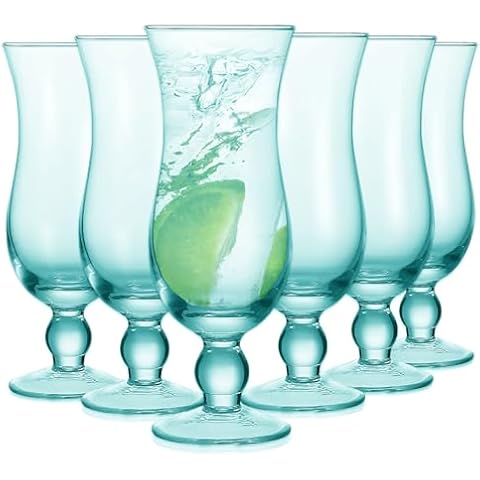 Cheardia 6 Pack Hurricane Glass, 14 oz Pina Colada Glasses Teal Gradient Light Green Tulip Drinking Cups for Juices, Cocktails, Full-Bodied Beer, Tropical Drinks, Water, Beverages Cover